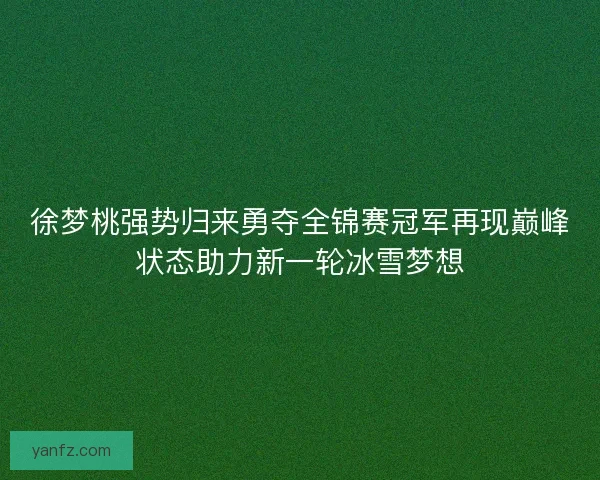 徐梦桃强势归来勇夺全锦赛冠军再现巅峰状态助力新一轮冰雪梦想